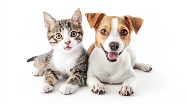 Chien et chat allongés côte à côte, illustrant leur vulnérabilité aux puces.